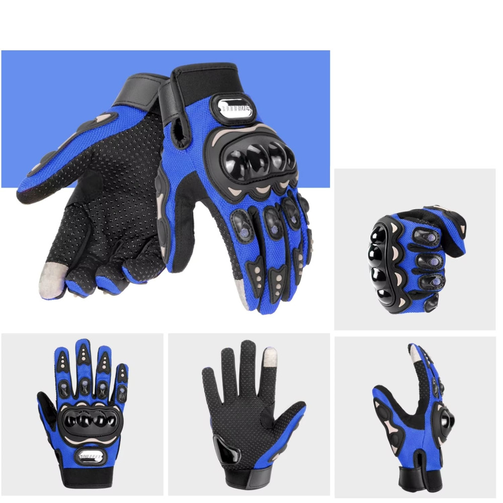 Gants Moto Renforcés Bleu & Noir avec Protection Rigide – Gants Motard Antichoc Respirants