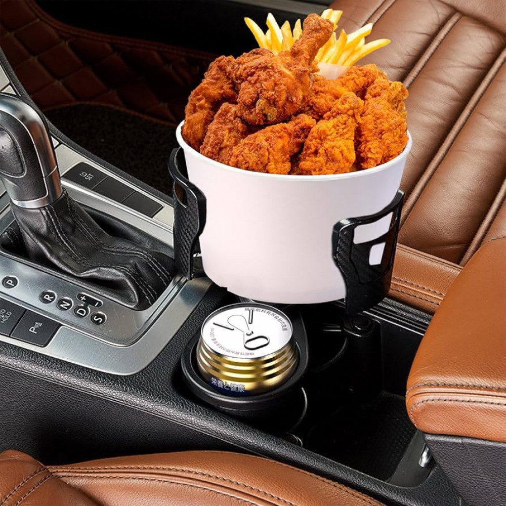 Porte-gobelet extensible 2-en-1 voiture Porte-gobelet double pour voiture en fibre de carbone tenant un café, une bouteille d'eau et un hamburger