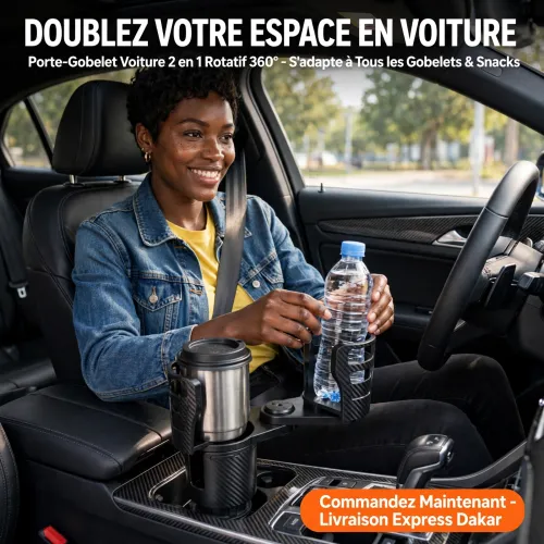 Porte-gobelet extensible 2-en-1 voiture Porte-gobelet double pour voiture en fibre de carbone tenant un café, une bouteille d'eau et un hamburger