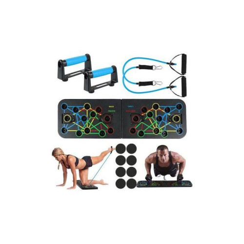 Planche de Pompes Multifonction avec Élastiques – Appareil Fitness Complet pour Entraînement à Domicile