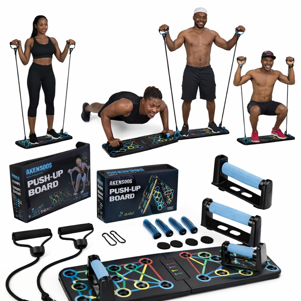 Planche de Pompes Multifonction avec Élastiques – Appareil Fitness Complet pour Entraînement à Domicile