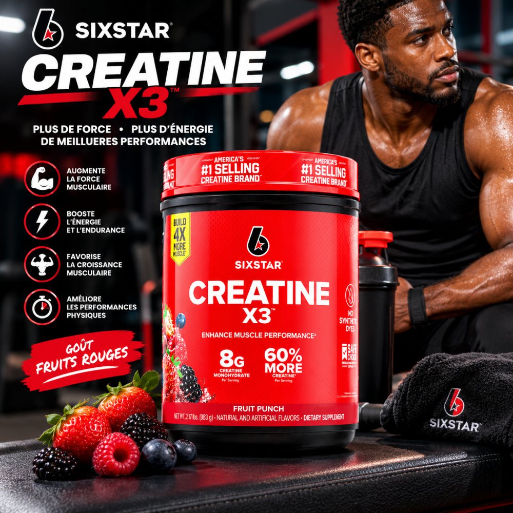 Créatine Six Star Creatine X3 Poudre Haute Performance - Goût Fruits Rouges (983 g) Venant des Etats-Unis Créatine Six Star Creatine X3 Poudre Haute Performance - Goût Fruits Rouges (983 g) Venant des Etats-Unis