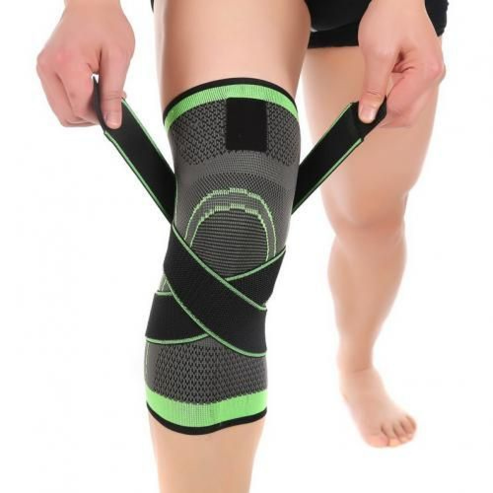 Genouillère de compression de sport ajustable Vert et Gris (Taille Unique)
