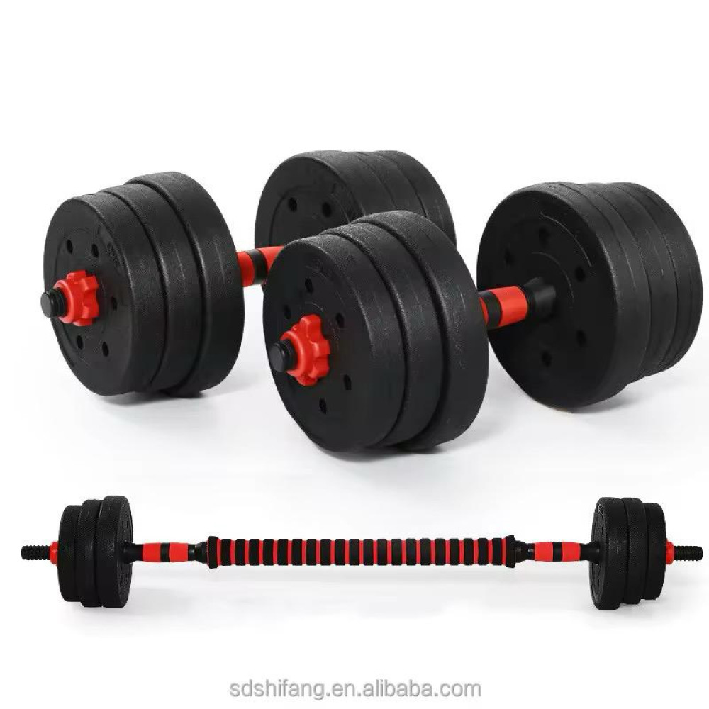 Kit haltères et barre de musculation réglables deux en un noir et rouge 30kg Kit haltères et barre de musculation réglables deux en un noir et rouge 30kg