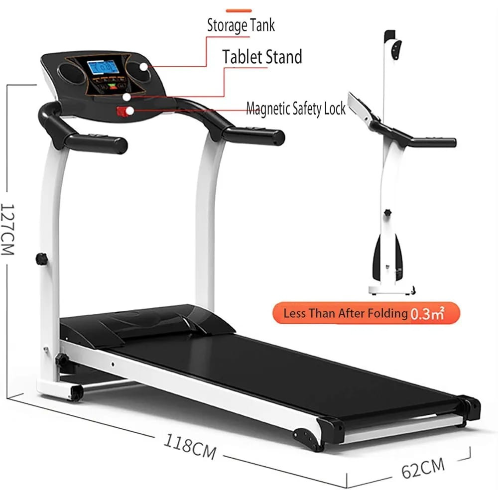 Tapis de course électrique pliable et compact avec écran LCD 118x62x127 cm