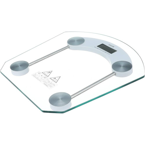 Pèse-personne électronique transparent modèle 2003B en verre trempé avec écran numérique LCD.