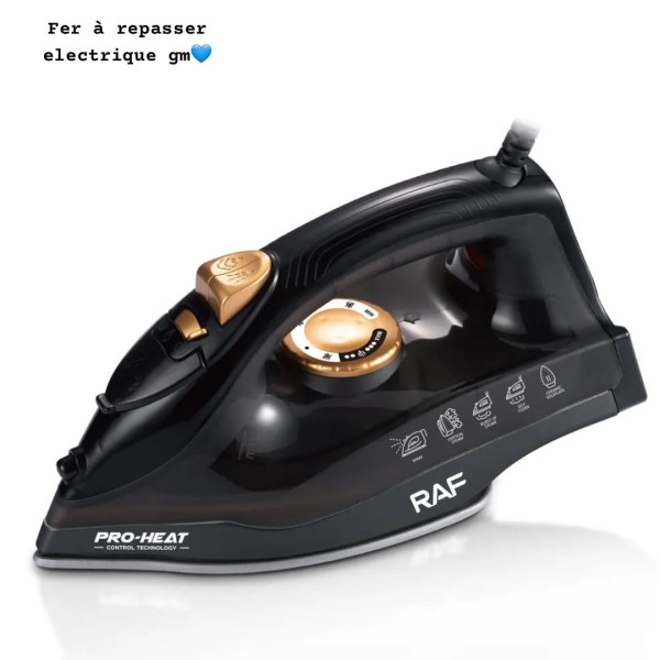 Fer à repasser électrique vapeur RAF R.11221H noir et or 1200W