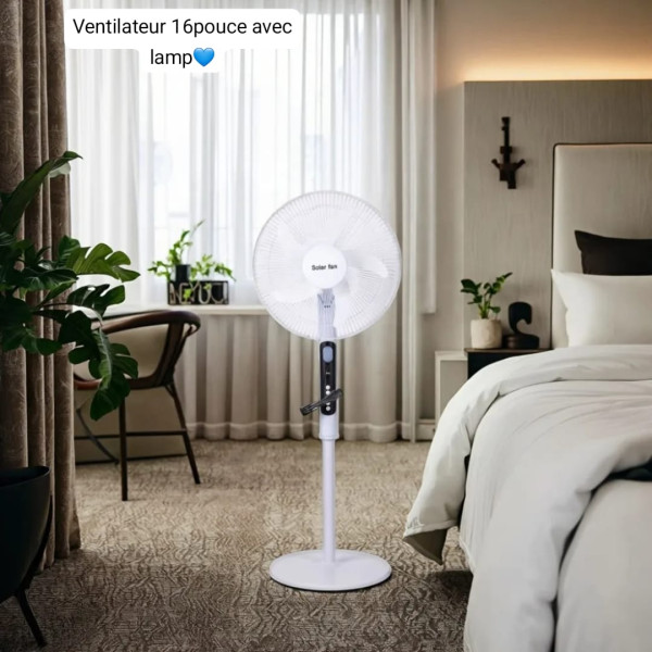Ventilateur Solaire sur Pied 16 Pouces avec Lampe Intégrée