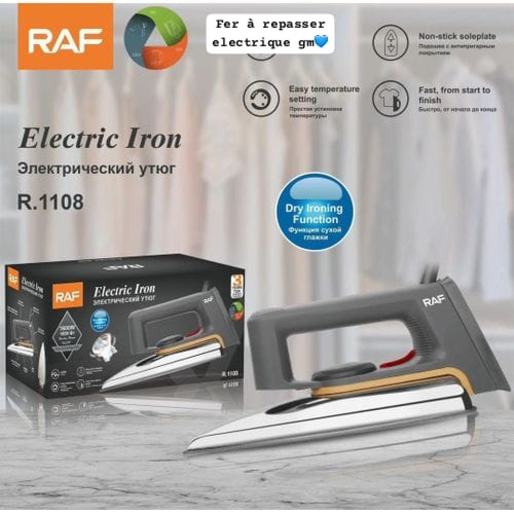 Fer à repasser électrique sec RAF R.1108 gris et or 1600W Fer à repasser électrique sec RAF R.1108 gris et or 1600W