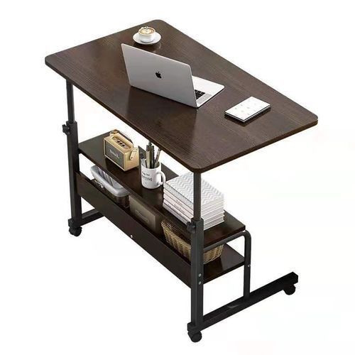 Bureau Ordinateur Mobile Réglable avec Étagères – Table de Travail Portable avec Roulettes