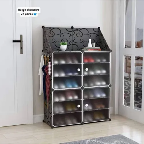 Armoire à Chaussures Pliable avec Portes Transparentes – Organisateur de Rangement Multi-Niveaux Armoire à Chaussures Pliable avec Portes Transparentes – Organisateur de Rangement Multi-Niveaux