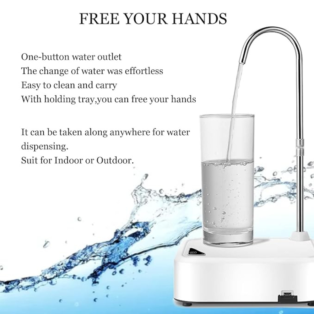 Pompe à eau électrique pour bonbonne Pompe à eau électrique automatique blanche avec robinet en inox et verre d'eau posé dessus