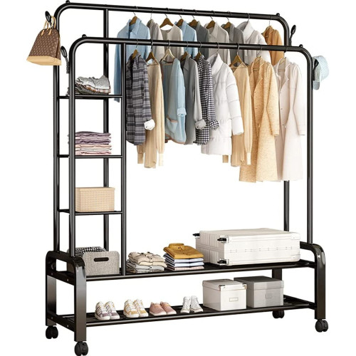 Portant à Vêtements avec Étagères et Roulettes – Armoire Mobile de Rangement pour Maison