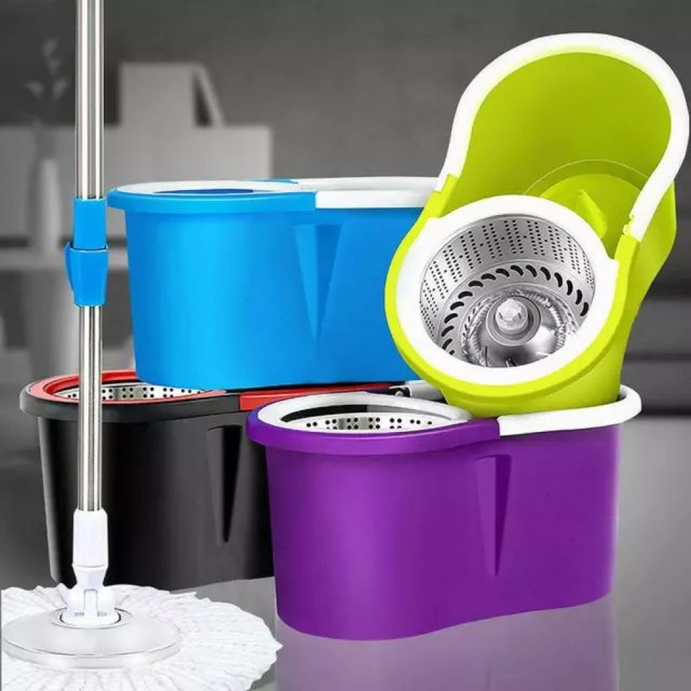 Balai serpillère rotatif magique avec seau essoreur en inox 46x22x25.5 cm