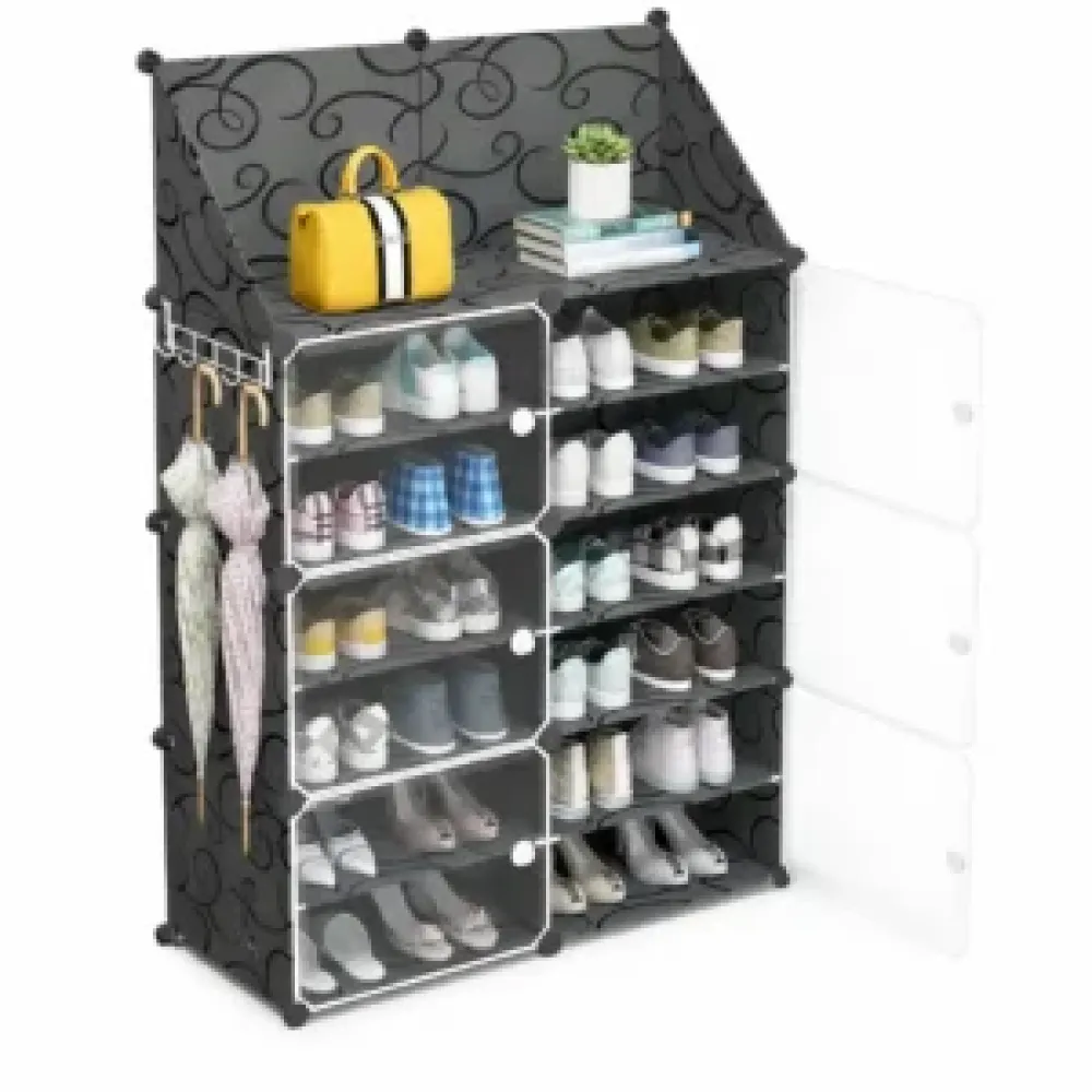 Armoire à Chaussures Pliable avec Portes Transparentes – Organisateur de Rangement Multi-Niveaux Armoire à Chaussures Pliable avec Portes Transparentes – Organisateur de Rangement Multi-Niveaux