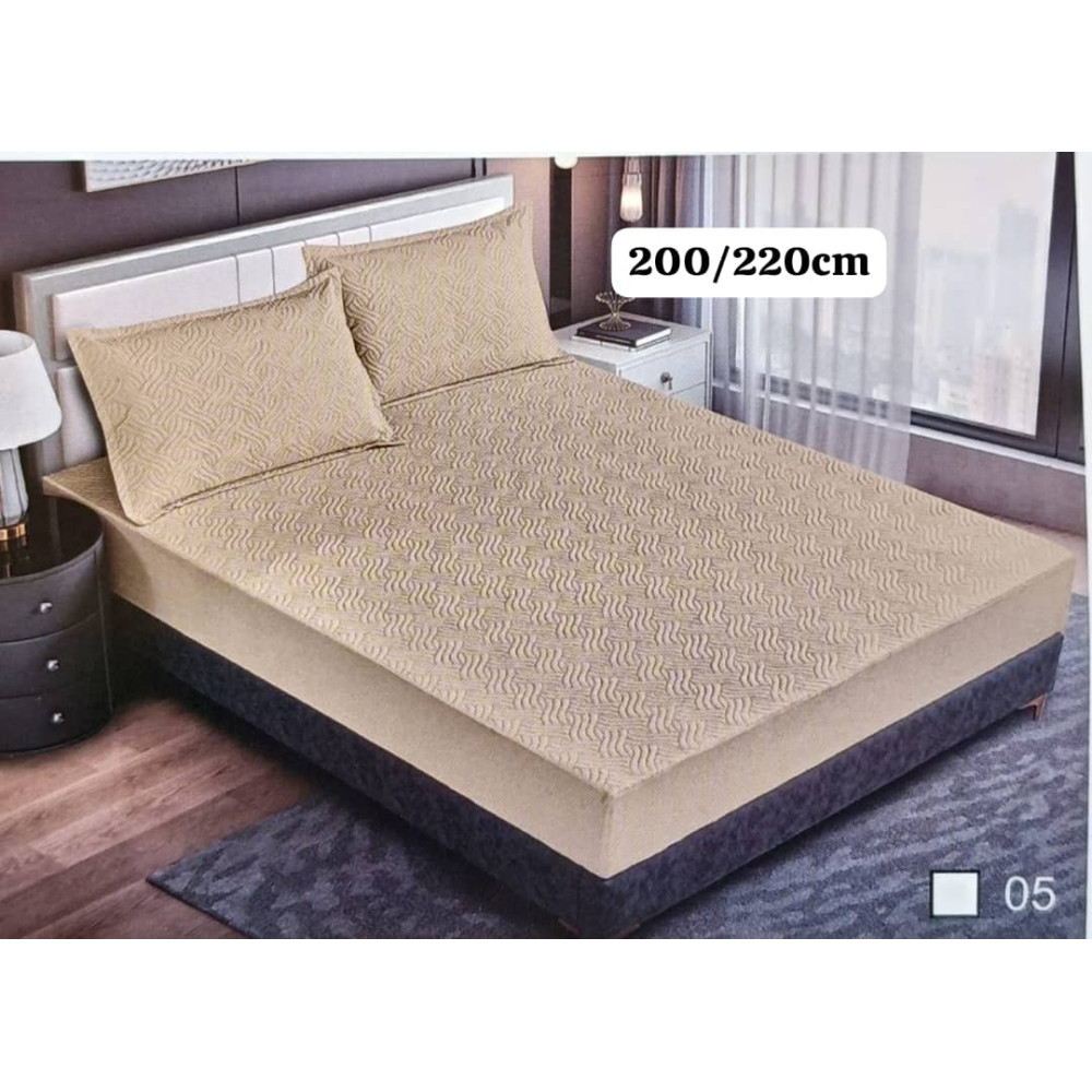 Drap housse imperméable beige avec deux taies d oreiller 200x220 cm