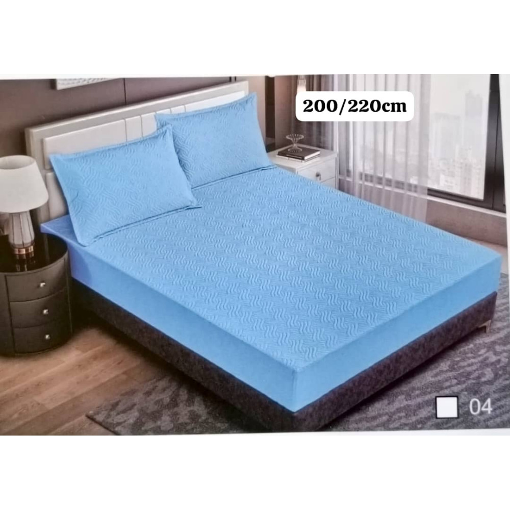 Drap housse imperméable bleu ciel avec deux taies d oreiller 200x220 cm
