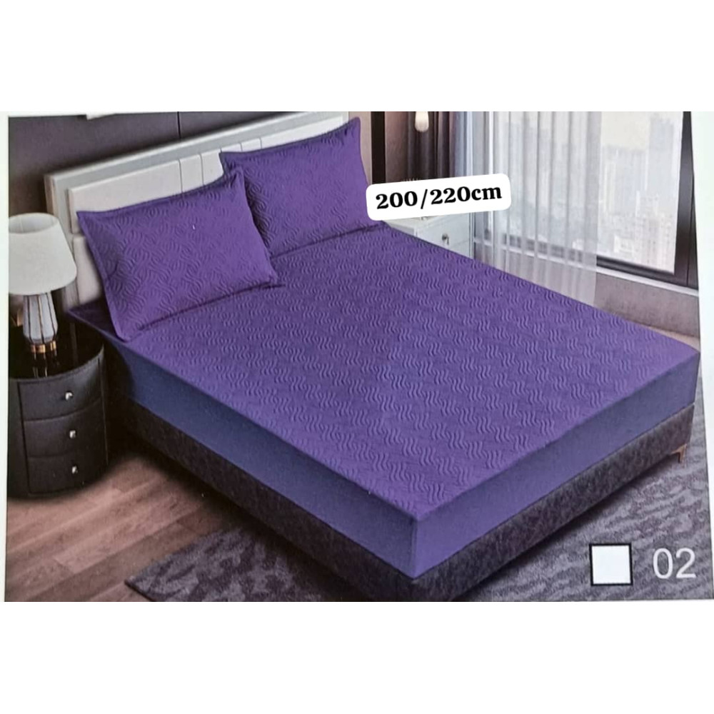 Drap housse imperméable violet avec deux taies d oreiller 200x220 cm