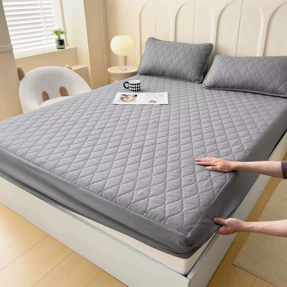 Drap-housse protège-matelas matelassé Gris Souris (160x200 cm)