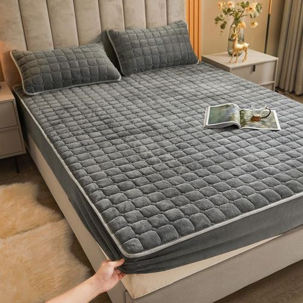 Protège Matelas Imperméable Matelassé et 2 Taies d'Oreiller Gris Anthracite