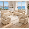  Lot de Housses de Canapé et Fauteuil 7 Places Élastiques - Beige aux Motifs Feuillage