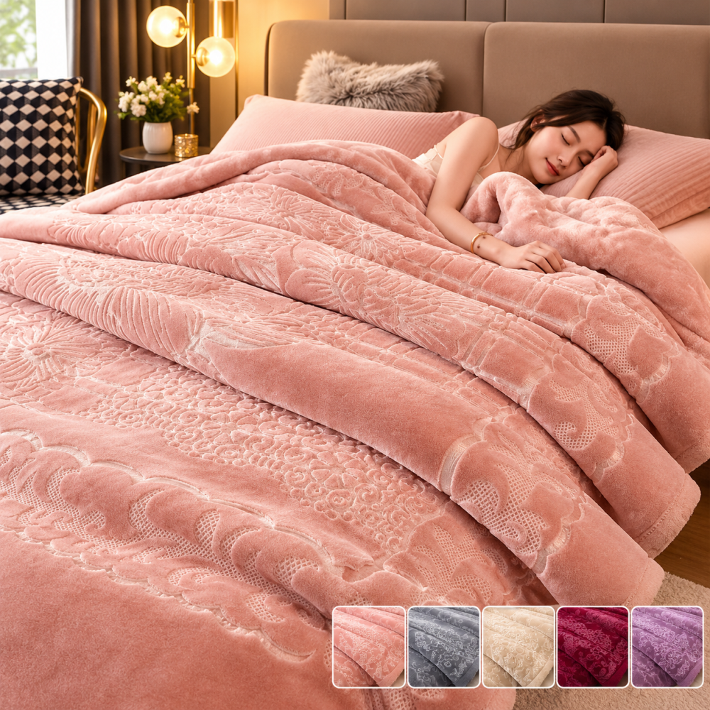 Couverture Polaire Épaisse à Reliefs Mbadji - 4,5 kg (Rose Poudré)