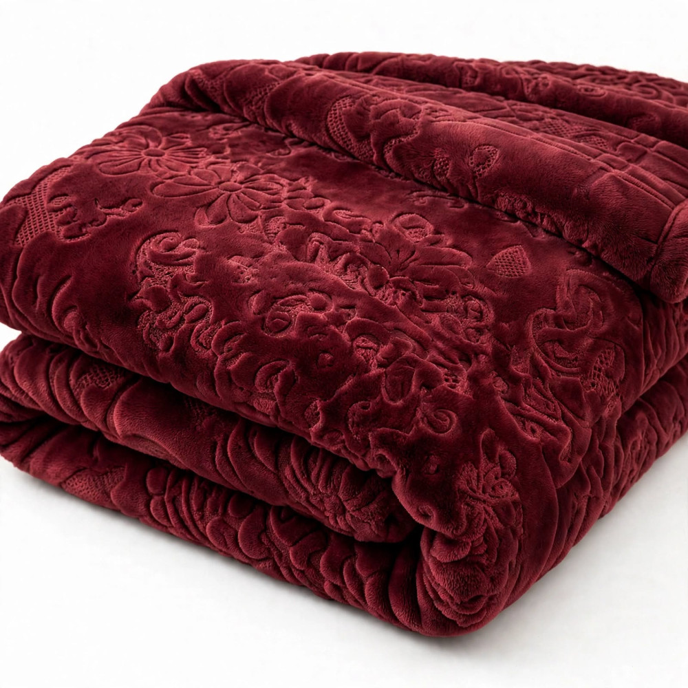Couverture Polaire Épaisse à Reliefs Mbadji - 4,5 kg (Rouge Bordeaux)