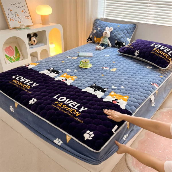 Ensemble couvre-lit matelassé bleu et violet Lovely Fashion - 3 places