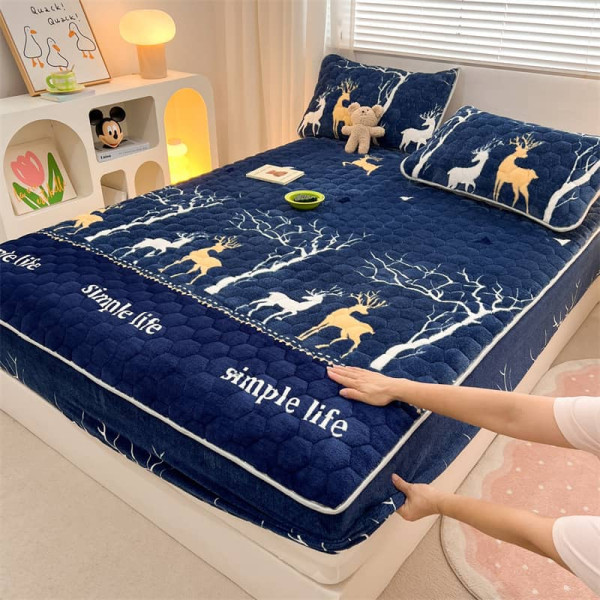 Ensemble couvre-lit matelassé bleu marine Simple Life - 2 places