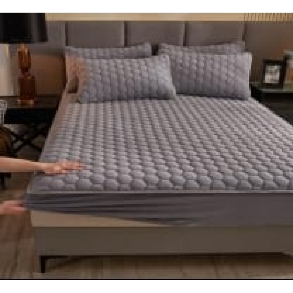Ensemble couvre-lit matelassé gris velours avec taies d'oreiller - 3 places