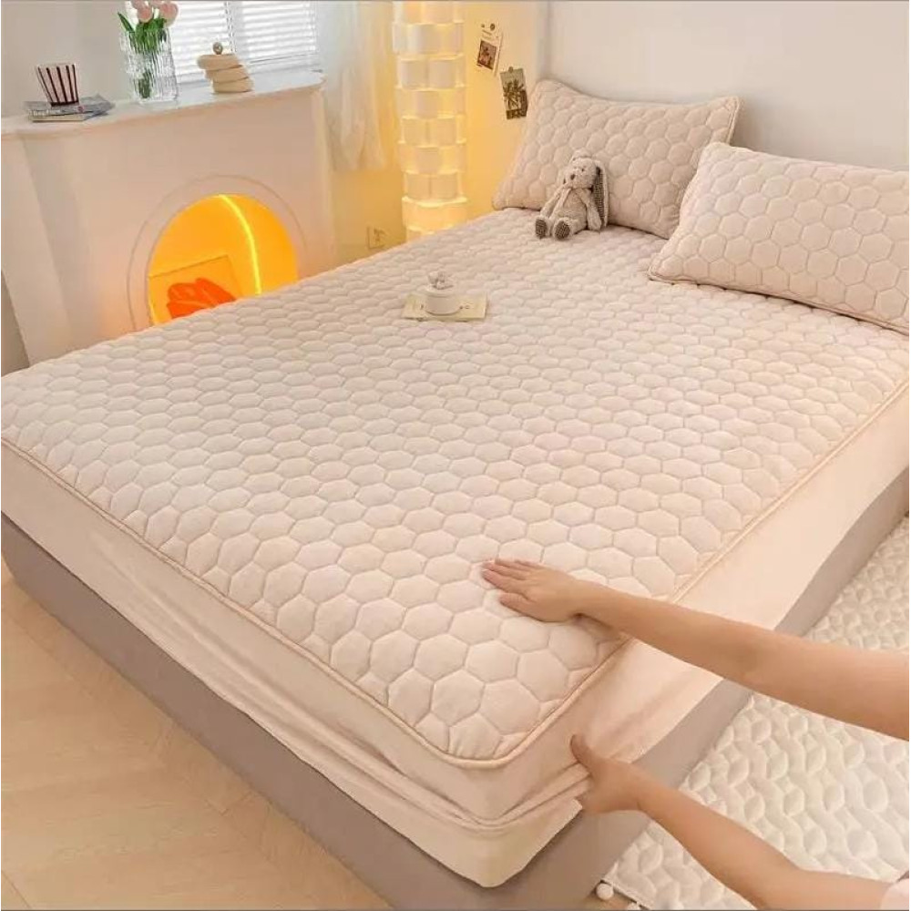 Ensemble couvre-lit matelassé rose poudré velours avec taies d'oreiller - 3 places