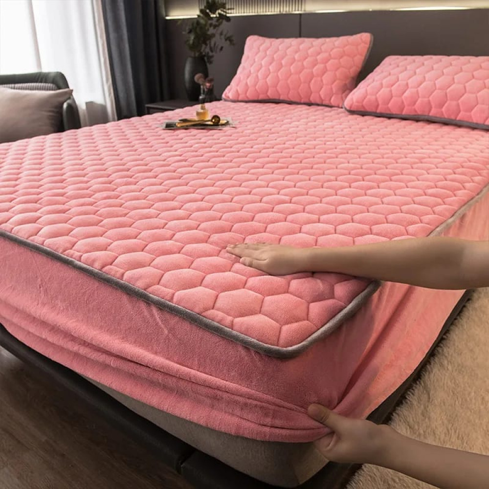 Ensemble couvre-lit matelassé rose velours avec taies d'oreiller - 3 places