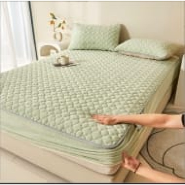 Ensemble couvre-lit matelassé vert d'eau velours avec taies d'oreiller - 3 places