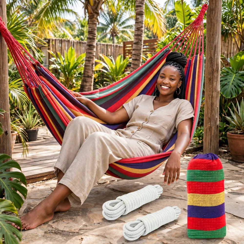 Hamac Suspendu de Jardin en Toile Toile de Coton avec Sac de Transport - 200cm x 80cm