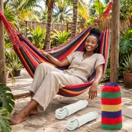 Hamac Suspendu de Jardin en Toile Toile de Coton avec Sac de Transport - 200cm x 80cm