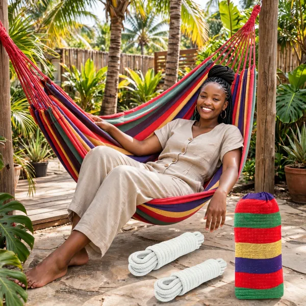 Hamac Suspendu de Jardin en Toile Toile de Coton avec Sac de Transport - 200cm x 80cm