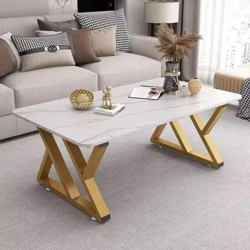 Table Basse Moderne Effet Marbre 120 cm – Table de Salon Design Pieds Dorés