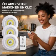 Lot de 3 Veilleuses LED COB Sans Fil avec Télécommande