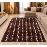 Tapis de Salon Shaggy Épais à Motifs Géométriques - Marron Foncé / Café et Blanc (1,80 m / 1,50 m)
