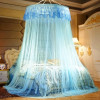 Moustiquaire ciel de lit suspendue ronde style Baroque Bleu Saphir (120x270x1100 cm)
