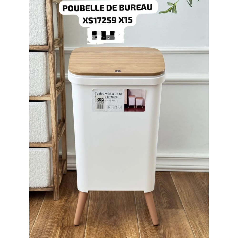 Poubelle de bureau scandinave avec couvercle effet bois XS17259 X15