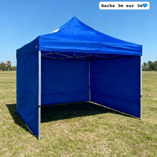 Tente tonnelle de jardin pliable bleue bâche 3m x 3m hauteur 1.95m
