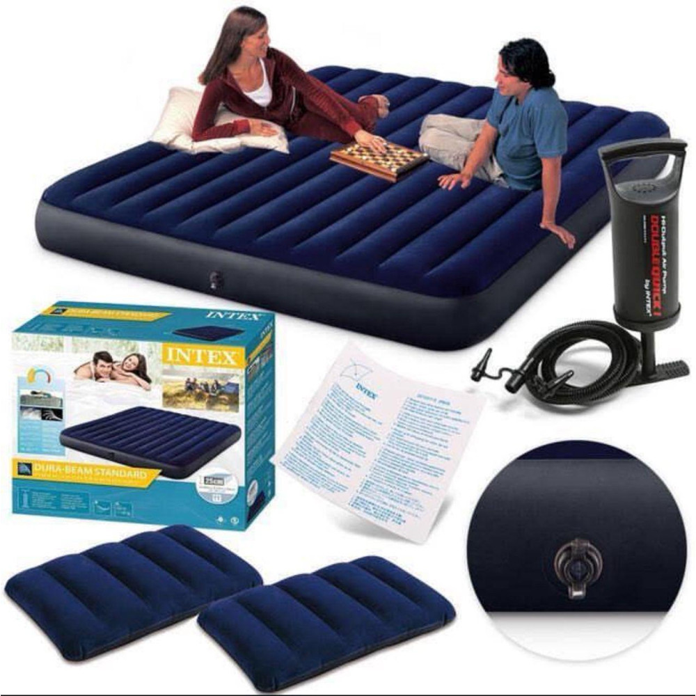 Matelas Gonflable Intex 2 Places – Lit Gonflable Confortable avec Pompe