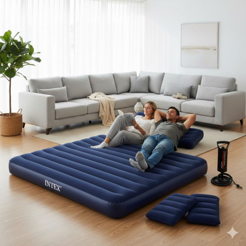 Matelas Gonflable Intex 2 Places – Lit Gonflable Confortable avec Pompe