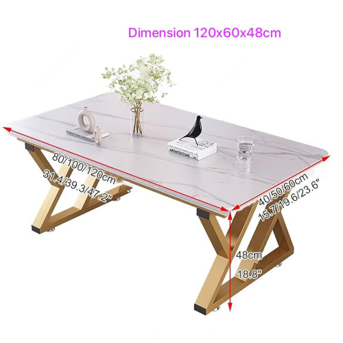 Table Basse Moderne Effet Marbre 120 cm – Table de Salon Design Pieds Dorés