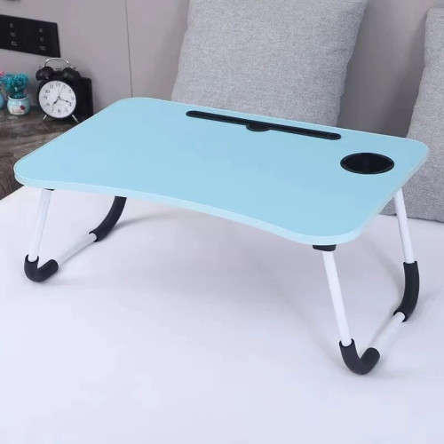 Table de lit pliable pour ordinateur en bois avec ses dimensions precises en centimetres de face et de profil