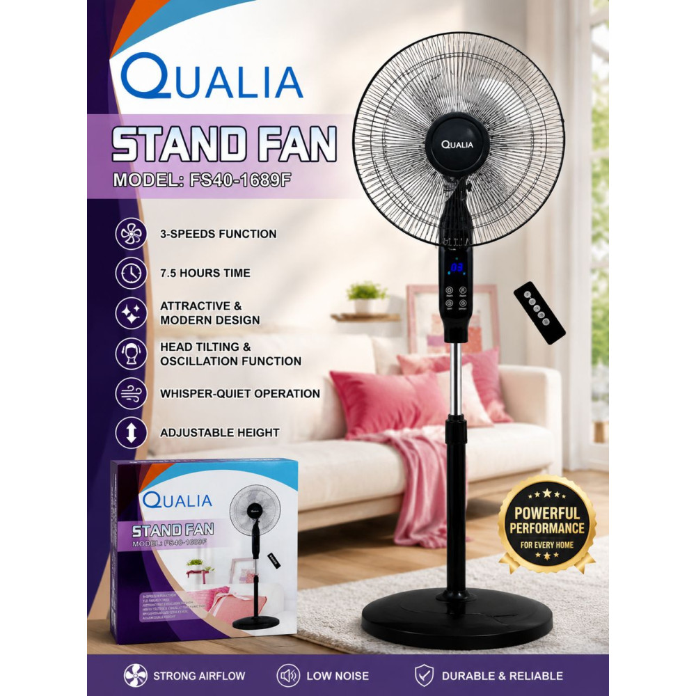 Ventilateur sur Pied Qualia FS40-1689F avec Télécommande et Ecran Tactile Noir