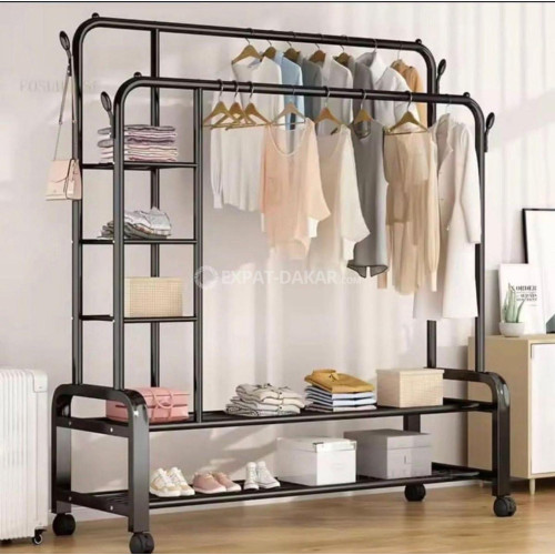 Portant à Vêtements avec Étagères et Roulettes – Armoire Mobile de Rangement pour Maison