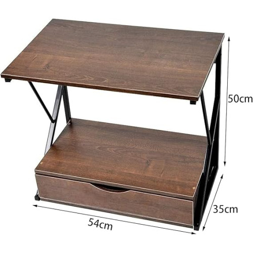 Support micro-ondes à deux étages en bois marron et métal noir avec tiroir sur plan de travail mbectemi market