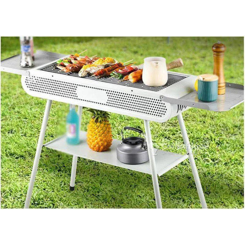 Barbecue à Charbon Portable Premium – Gril de Jardin Multi-Rangement avec Étagères Latérales